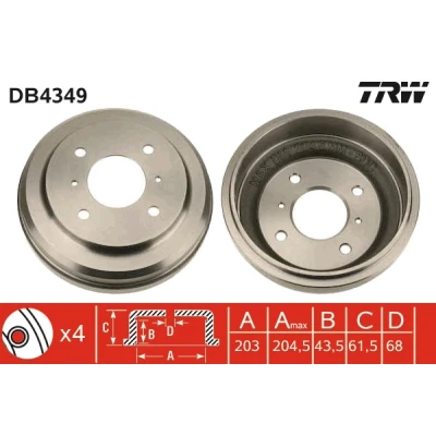 Abbildung von TRW DB4349 Bremstrommel NISSAN: Primera Hatchback