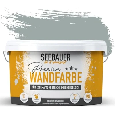 Abbildung von SEEBAUER diy Wandfarbe Grau 10L für Innen (No. 214 Mountain Slate) Edelmatte graue Innenfarbe Grautöne sehr hohe Deckkraft Matt, Abwaschbar und Tropffrei