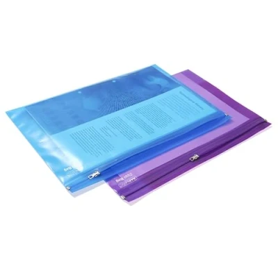 Abbildung von Rapesco 0798 Reißverschlussbeutel mit Metallreißverschluss, A4+, Blau und Lila Transparent, 25 Stück