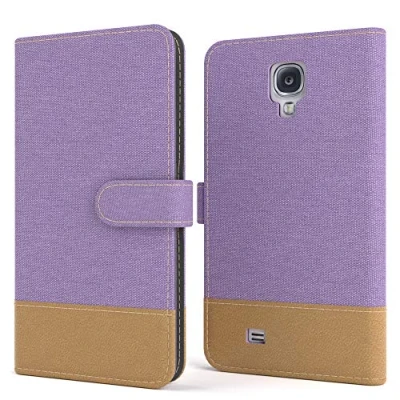 Abbildung von EAZY CASE Tasche kompatibel mit Samsung Galaxy S4 / Neo Stoff Schutzhülle Standfunktion Klapphülle Bookstyle, Handytasche Handyhülle Magnetverschluss und Kartenfach, Kunstleder, Lila