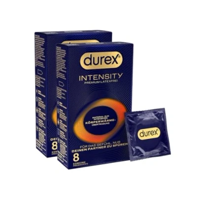 Abbildung von Durex Intensity Kondome Ultra dünn plus für intensive Körperwärmeübertragung Mit viel Silikongleitgel befeuchtet Ohne Latex 16er Pack (2 x 8 Stück)