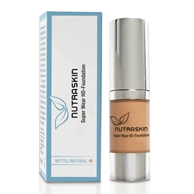 Abbildung von Nutraskin Super Wear HD Foundation medium Liquid I Make Up flüssig für einen strahlenden Teint Langanhaltes und wasserfestes Primer Made in Germany 15ml