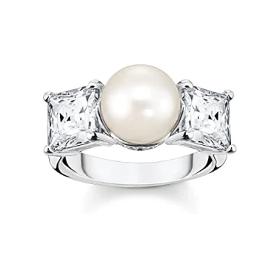 Abbildung von Thomas Sabo TR2408 167 14 Damen Ring Perle und Weiße Steine Silber