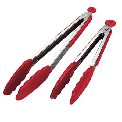 Abbildung von iNeibo Grillzange Küchenzange Zange Küche aus Rostfreim Edelstahl und Silikon Fleischzange Kochzange mit Hitzebeständigem Silikongriff 2er Set 30cm 23cm Rot