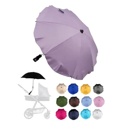 Abbildung von Sonnenschutz universal [Sonnenschirm für Kinderwagen] Buggy UV Schutz 50+ mit Universalhalterung biegsamer Schirm Rund und Ovalrohre verstellbar (flieder)