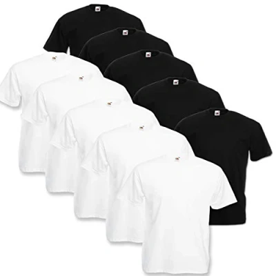 Abbildung von Fruit of the Loom Valueweight Herren T Shirt, kurzärmelig, 5 Stück, Weiß / Schwarz, S