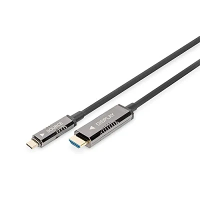Abbildung von DIGITUS USB C zu HDMI AOC Glasfaser Adapterkabel 10m 2.0 Displayport 1.2 UHD 4k/60Hz DP Alt Mode Plug&amp;Play Schwarz