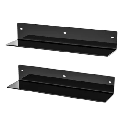 Abbildung von Sezanrpt 40cm Schwarz Acryl Wandregale 2 Pack, L Form schwimmendes Regal, Eckregal für Modellauto, Kerze, Kalender, Handtuch, Toilettenartikel, Feuchtigkeitsdicht, 10cm Tiefe