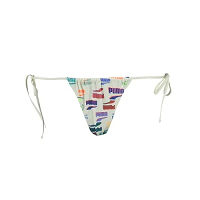Abbildung von PUMA Damen Side Tie Tanga String Bikini Bottoms, White Combo, L EU