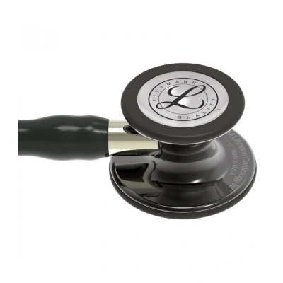 Abbildung von 3M Littmann Cardiology IV Stethoskop für die Diagnose, hochglänzendes Smoke Finish Bruststück, schwarzer Schlauch, champagnerfarbener Schlauchanschluss und Ohrbügel, 69 cm, 6204