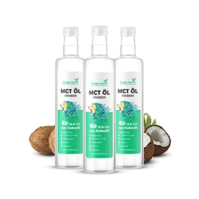 Abbildung von Simply Keto MCT Öl (3x500ml) Booster aus 100% Kokosöl 70% Caprylsäure C8 und 30% Caprinsäure C10 Vegan &amp; Palmölfrei Optimal für ketogene Ernährung Bulletproof Coffee 3x500ml