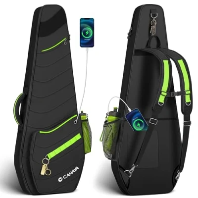 Abbildung von CAHAYA Softshell E Gitarren Tasche Outdoor 12mm Dicke Polsterung Gigbag für Gitarre mit Vordertaschen, Gesäßtaschen, Seitentaschen, DIY Klebepatches Modisch Gitarrentasche ST, LP und Tele