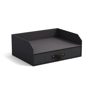 Abbildung von Bigso Box of Sweden WALTER Briefablage mit integrierter Schublade praktische Ablagefläche für Briefe, Dokumente usw. Ordnungssystem aus Faserplatte Papier in Leinenoptik schwarz