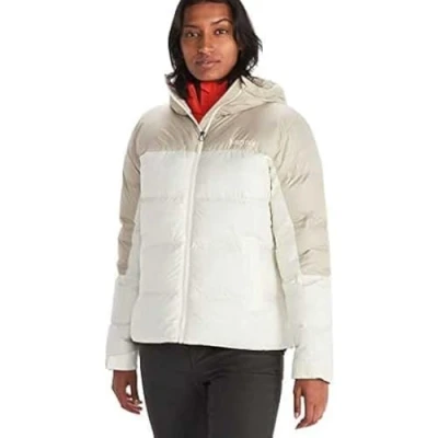 Abbildung von Marmot Damen Wm&#039;s Guides Down Hoody, Ultra leichte Daunenjacke, 700 Fill Power, warme Outdoorjacke, wasserabweisend, winddicht, Papyrus/Sandbar, S, 79300_F22