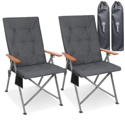 Abbildung von Homecall Campingstuhl Faltbar 150kg Belastbar Hochlehner Luxus Klappstuhl Camping Stuhl mit 3 Positionen Verstellbar 4,5cm Dicke Gepolstert Angelstuhl für Garten Balkon Wohnmobil (2, Dunkelgrau)