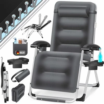 Abbildung von KESSER® Sonnenliege Liegestuhl, klappbare Gartenliege extra breit &amp; Wetterfest, Belastbar 200kg, Ergonomisches Polster verstellbare Rückenlehne inkl. Nackenkissen Getränkehalter Armpolster Anthrazit