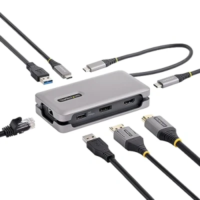 Abbildung von StarTech.com USB C Multiport Adapter 4K 60Hz HDMI/DisplayPort 3 Port Hub 100W PD GbE Dockingstation/Laptop Dock auf HDMI 30 cm Integ. Kabel (DKT31CDHPD3)