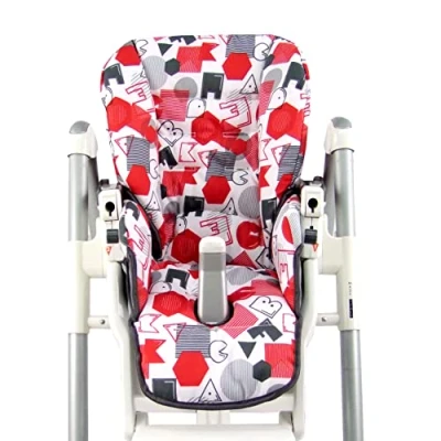 Abbildung von BAMBINIWELT Sitzkissen Ersatzbezug Bezug kompatibel mit Peg Perego Prima Pappa Diner DESIGN (weiß rot ABC)