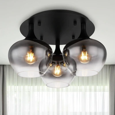 Abbildung von GLOBO LIGHTING Deckenleuchte, Leuchtmittel nicht inklusive, Deckenlampe Rauchglas Wohnzimmerleuchte Deckenleuchte rund Glaskugel