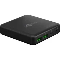 Abbildung von goobay USB C Ladegerät mit 100 W Leistung, Power Delivery 2 &amp; GaN 4 Port Netzteil, Tischladegerät, schlankes Design, Schwarz, 70764