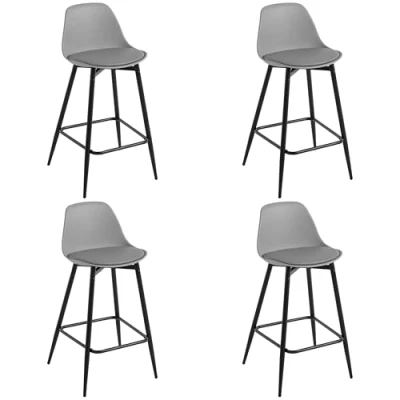 Abbildung von Klihome Barhocker 4er Set, Barstühle PP, Küchenhocker mit Rückenlehne, hoher Hocker Fußstütze, gepolstert, Metallbeinen, für Bar Küche Esszimmer Theke, Grau, K0003BH 4