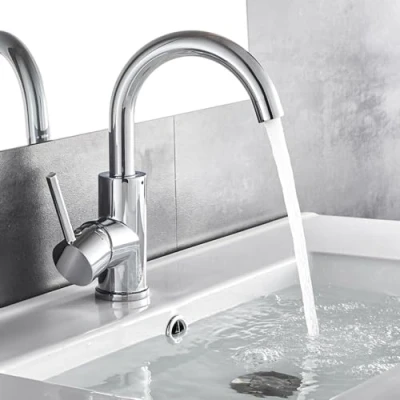 Abbildung von Auralum Wasserhahn Bad 360 grad drehbar, Hoch Messing chrom, Waschtischarmatur mit 60CM Schlauchs, Einhebelmischer Waschbecken für Badezimmer/Küche