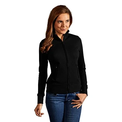 Abbildung von Stehkragen Zip Jacke Damen, Schwarz, L
