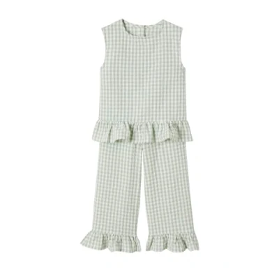 Abbildung von VERTBAUDET Set aus Bluse und Hose, 7/8. Mädchen, Salbeigrün, 8 Jahre