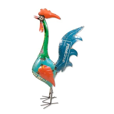 Abbildung von Metall Dekofigur Hahn 42 x 88cm bunt Garten Figur Deko Gockel Skulptur Tierfigur