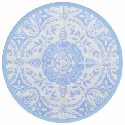 Abbildung von vidaXL Outdoor Teppich, Gartenteppich Rund Beidseitig, Balkonteppich Terrassenteppich UV beständig, Teppich für Balkon Terrasse, Babyblau Ø160cm PP