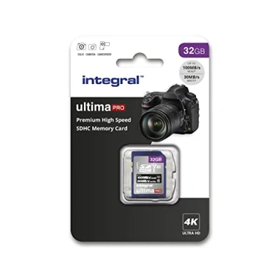 Abbildung von Integral SD Karte 32GB mit 6 Slot Kartenhalter Metall 4K Ultra HD Video Premium High Speed 100MB/s Lesen und 50MB/s Schreiben SDHC V30 UHS I U3 Class 10 Speicherkarte