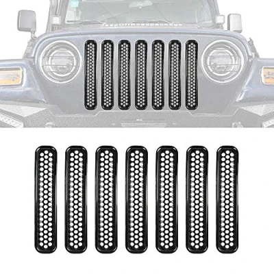 Abbildung von HDmirrorR Wrangler TJ 19972006, 7 Stück, mattschwarz, Gittereinsätze, Kühlergrillschutz