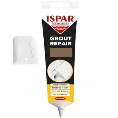 Abbildung von ISPAR Fugenmörtel Braun 250g Gebrauchsfertige Fugenmasse für Fliesen mit Spachtel Fugenreparatur im Bad &amp; Küche Geruchsneutral Praktisch Alltag