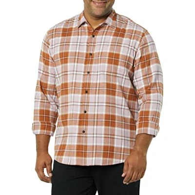 Abbildung von Amazon Essentials Herren Langarmhemd aus Flanell (in Übergröße erhältlich), Mauve Rostfarben Karomuster, XXL