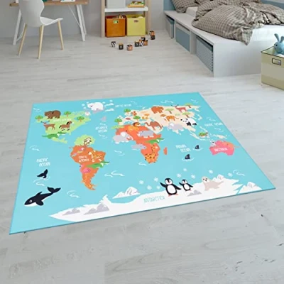 Abbildung von Paco Home Kinderteppich Teppich Kinderzimmer Spielteppich Junge Mädchen Modern rutschfest, Grösse:120x160 cm, Farbe:Grün