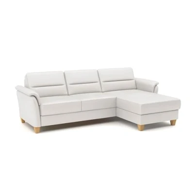 Abbildung von CAVADORE Leder Ecksofa Palera mit Longchair / Landhaus Couch Federkern, Schlaffunktion + Bettkasten 244 x 89 163 Weiß