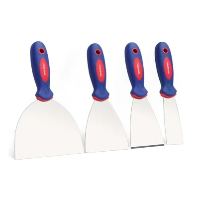 Abbildung von WorkPro Malerspachtel Spachtel Set 4 teiliges aus rostfreiem Edelstahl (4 St) mit Kunststoffgriff, 3 flexiblen Klingen und 1 steifer Klinge