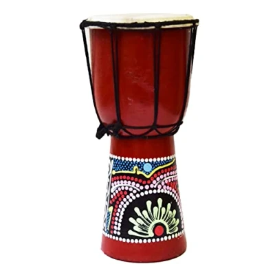 Abbildung von Djembe Trommel Bongo Afrika Holz bemalt Drum Instrument Musik Rhythmus Percussion Dot Painting (30 cm)