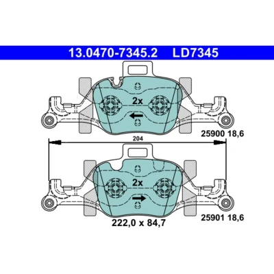 Abbildung von ATE 13.0470 7345.2 Bremsbelagsatz für Verschleißwarnanzeiger vorbereitet, exkl. Verschleißwarnkontakt BMW: 5 Touring, 3 Limousine, X3