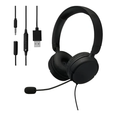 Abbildung von Amazon Basics Kabelgebundenes Computer Headset mit Mikrofon, faltbar, Einheitsgröße, Schwarz