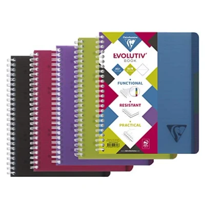 Abbildung von Clairefontaine 329156C Spiralheft/Schulheft Linicolor Evolutiv&#039;Book mit Doppelspirale, 4 fach gelocht, mikroperforiert, 22,5x29,7cm, 120 Blatt, 90g, liniert Kopfleiste, farbig sortiert, 1 Stück