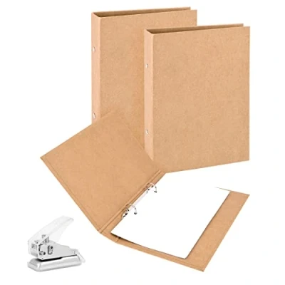 Abbildung von Ringbuch A5 Nachfüllbar Kraftpapier, 2 Stück Set mit Punch, Ordner Ringe zum Hinzufügen Broschüren Cover Papiere Lose Blätter für Schule &amp; Büro