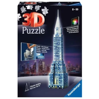 Abbildung von Ravensburger Puzzle Chrysler Building bei Nacht.Night Edition 3 D 216 Teile, Puzzleteile