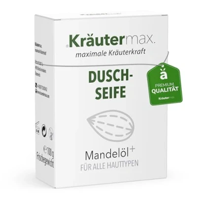Abbildung von Kräutermax Mandelöl Seife Duschseife für Männer und Damen Festes Duschgel Naturkosmetik Auch als Shampoo 2in1 Naturseife Stück 1 x 100 g