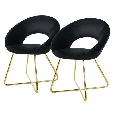 Abbildung von ML Design Esszimmerstühle 2er Set Samt, Schwarz, Wohnzimmerstuhl mit runder Rückenlehne, Polsterstuhl goldene Metallbeine, Ergonomische Esstisch Sessel, Küchenstuhl Schalenstuhl Schminktisch Stuhl