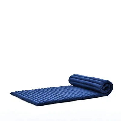 Abbildung von Leewadee Faltbare Bodenmatratze Japanischer Rollbarer Futon Tatami Faltmatte Gästebett Camping Matratze Thai Massage Matte, Kapok Füllung, 190 x 70 cm, Blau
