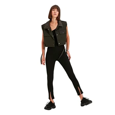 Abbildung von TRENDYOL Damen Black Tip Detailed Knitted Tights Leggings, Schwarz, M EU