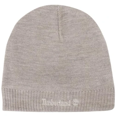 Abbildung von Timberland Men&#039;s Knit Logo Beanie Baskenmütze, Light Grey Hthr, OS