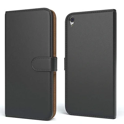 Abbildung von EAZY CASE Tasche für Sony Xperia XA Schutzhülle mit Standfunktion Klapphülle im Bookstyle, Handytasche Handyhülle Flip Cover Magnetverschluss und Kartenfach, Kunstleder, Schwarz
