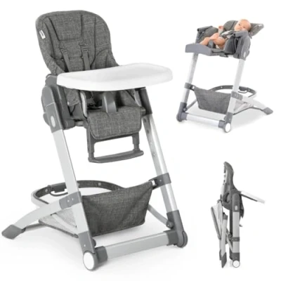 Abbildung von hauck Baby Hochstuhl Grow Up mit Liegefunktion ab Geburt Babystuhl Tisch, Rollen, klappbar, mitwachsend und höhenverstellbar Grau Melange
